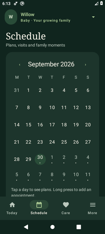 Native SproutBook monthly calendar with sample appointments