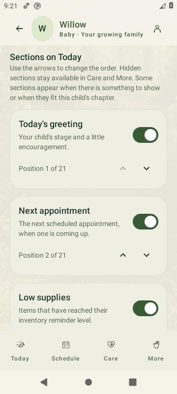 Actual SproutBook 3.7 Home screen organizer with section visibility and move buttons