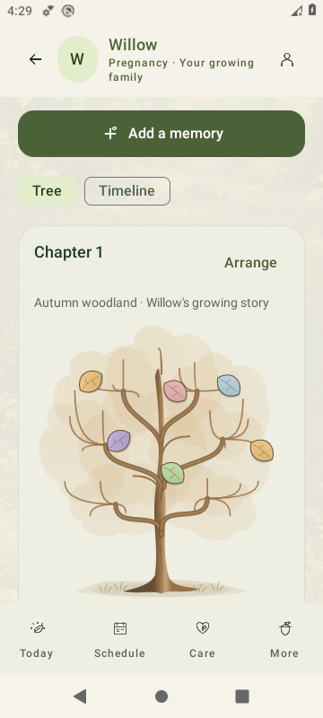 Actual SproutBook 3.6 autumn Memory Tree with saved sample leaves